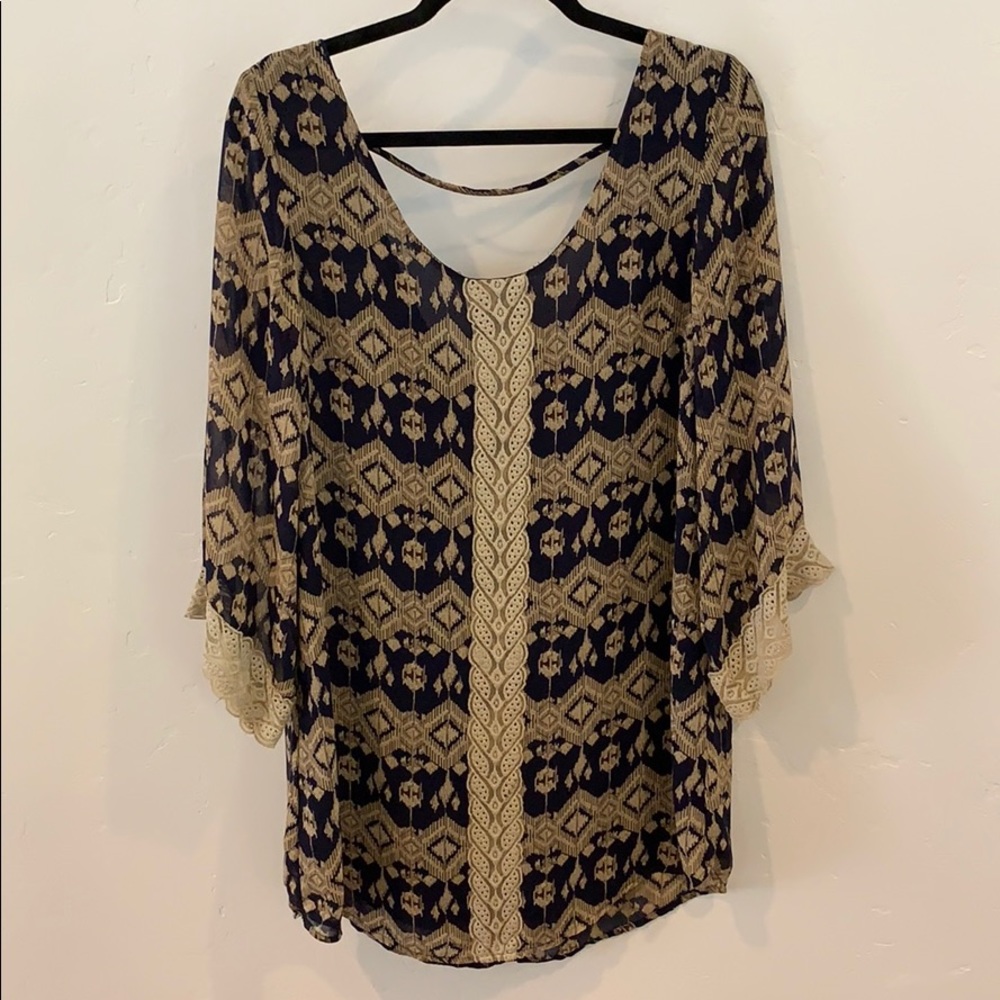 ¾ Sleeve Navy and Gold Dress in Medium
